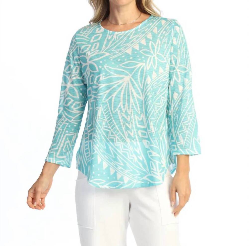 NEW JESS & JANE round hem quarter sleeve slub top in nautica